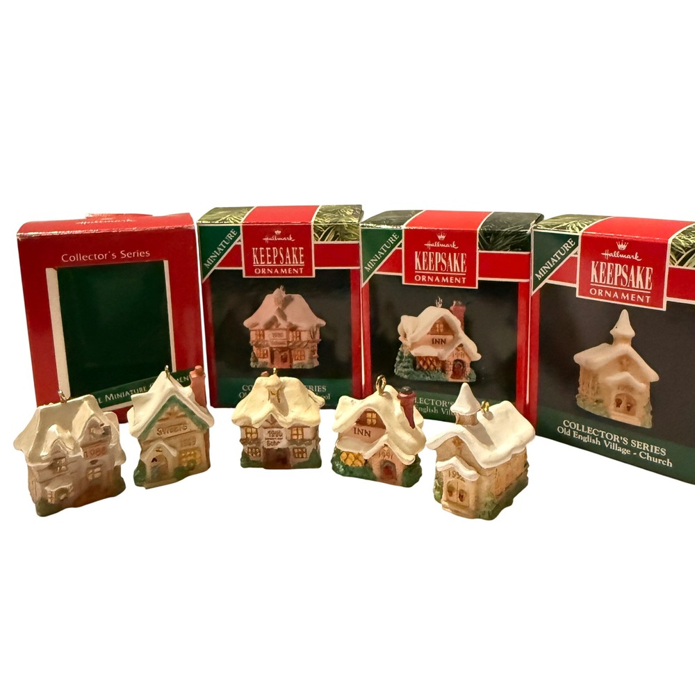 Hallmark Keepsake Old English Village Miniature Ornament Set 1988-1992 5pc *
